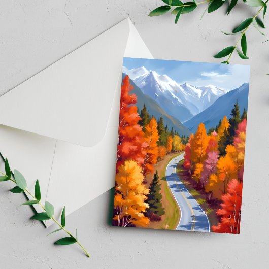 紅葉の道 | 秋の紅葉 水彩画 自然 カード