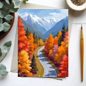 紅葉の道 | 秋の紅葉 水彩画 自然 カード