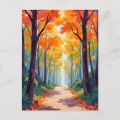 紅葉の道 秋の葉の絵画 ポストカード (正面)