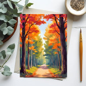 紅葉の道 秋の葉の絵画 ポストカード