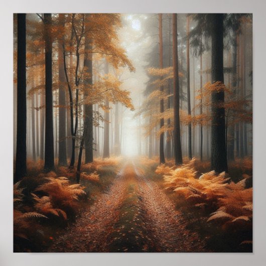 紅葉の霧の森の小道 – ポスター (正面)