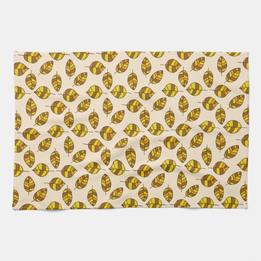 紅葉の黄色のリーフパターン キッチンタオル (横)