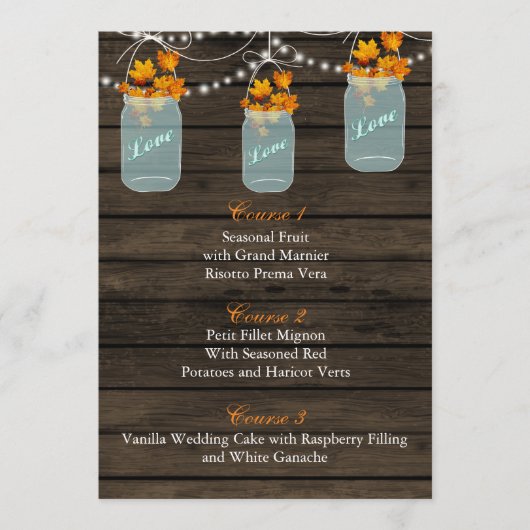 紅葉はメイスンの結婚瓶の名刺に メニュー (正面)
