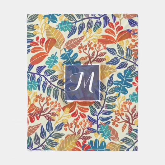 紅葉は花の背景に罰金を科します フリースブランケット (正面)