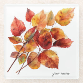 紅葉も水色、カスタマイズ可能 ガラスコースター