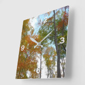 紅葉を見上げるカラフル秋の葉 スクエア壁時計 (傾斜)