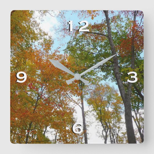 紅葉を見上げる I 色とりどりの紅葉 スクエア壁時計 (正面)