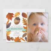 紅葉アコーンウォーター色写真1st誕生日 招待状 (正面)