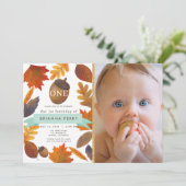 紅葉アコーンウォーター色写真1st誕生日 招待状 (スタンド正面)