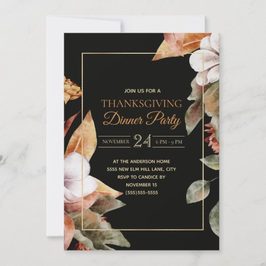 紅葉エレガントブラックサンクスギビングディナー 招待状 (正面)
