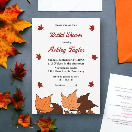 紅葉エレガントロマンチック秋ブライダルシャワー 招待状