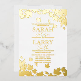 紅葉エレガント伝統的結婚金ゴールド 箔招待状