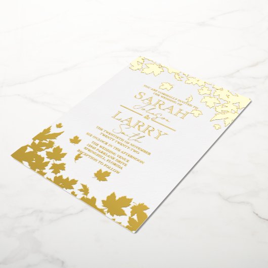 紅葉エレガント伝統的結婚金ゴールド 箔招待状 (回転した状態)