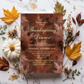 紅葉エレガント感謝祭ディナーパーティー金ゴールド 箔招待状