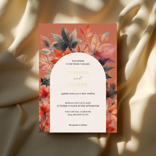 紅葉エレガント水彩花 箔招待状
