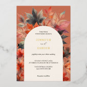 紅葉エレガント水彩花 箔招待状 (正面)