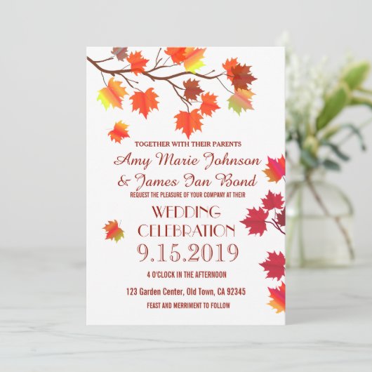 紅葉エレガント秋ブルゴーニュのウェディングカード 招待状 (スタンド正面)