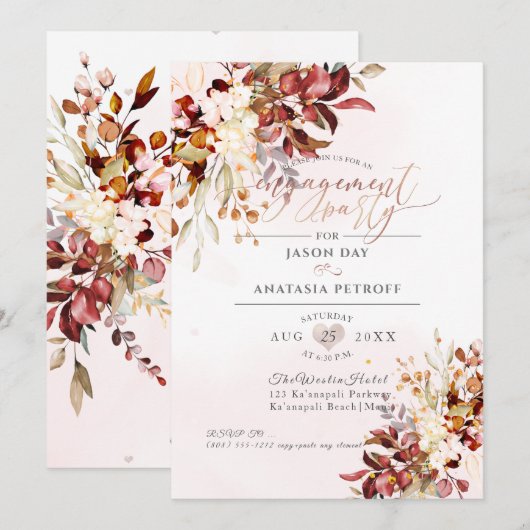 紅葉エンゲージメントラストオレンジのユーカリ 招待状 (正面/裏面)