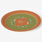 紅葉オレンジとグリーンモノグラムの ペーパープレート (アングル)