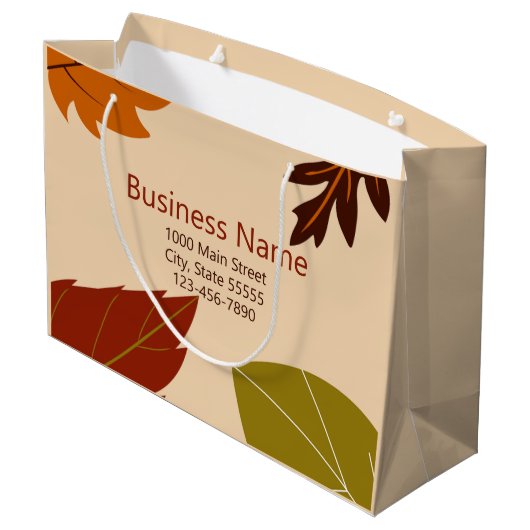 紅葉オレンジ緑と茶色のビジネス名 ラージペーパーバッグ (裏面アングル)