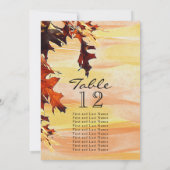 紅葉オレンジ色の黄色い旋回テーブル番号 招待状 (裏面)