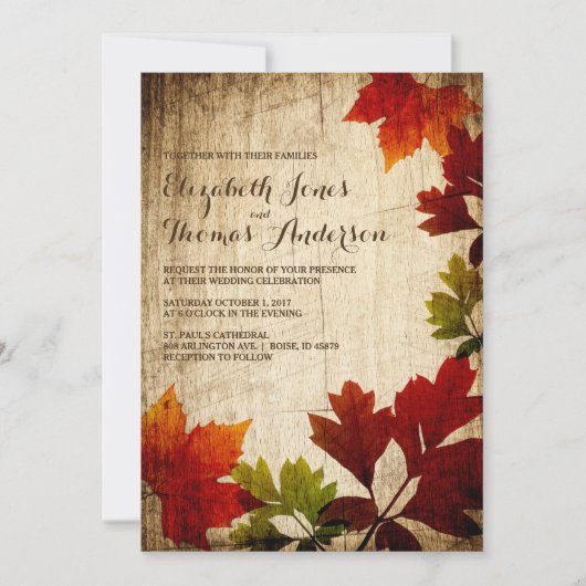 紅葉オンウッド素朴秋の結婚式 招待状 (正面)