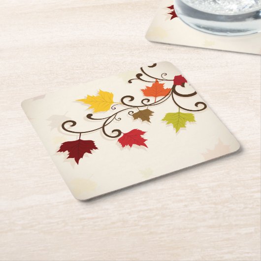 紅葉オータムホリデーサンクスギビング スクエアペーパーコースター (アングル)