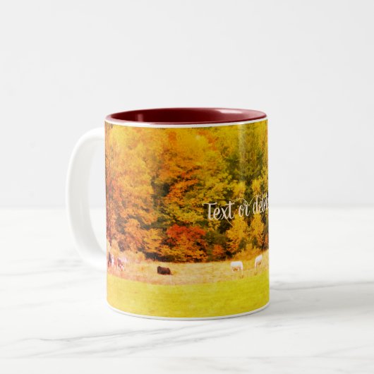 紅葉カウフィールド自然アートパーソナライズされた ツートーンマグカップ (正面左)