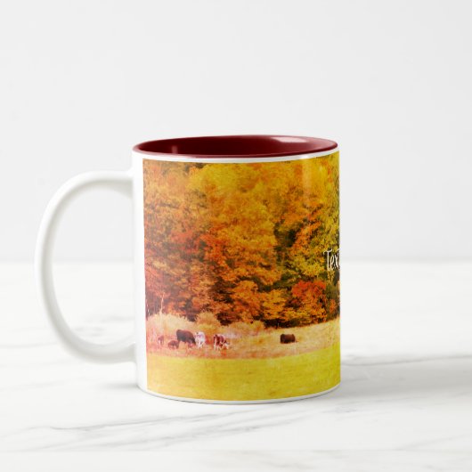 紅葉カウフィールド自然アートパーソナライズされた ツートーンマグカップ (左)