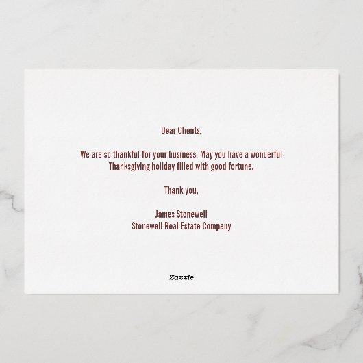 紅葉カスタムハッピーサンクスギビング金ゴールド 箔シーズンカード (裏面)