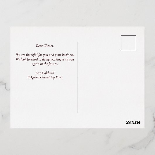 紅葉カスタムハッピーサンクスギビング金ゴールド 箔シーズンポストカード (裏面)