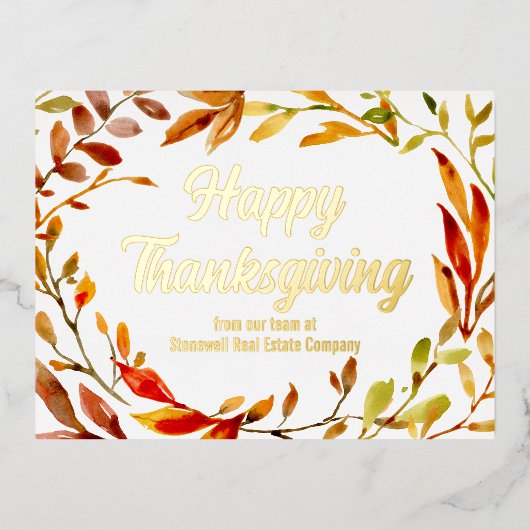紅葉カスタムハッピーサンクスギビング金ゴールド 箔シーズンポストカード (正面)