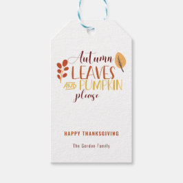 紅葉カボチャお願い幸せな感謝祭 ギフトタグ