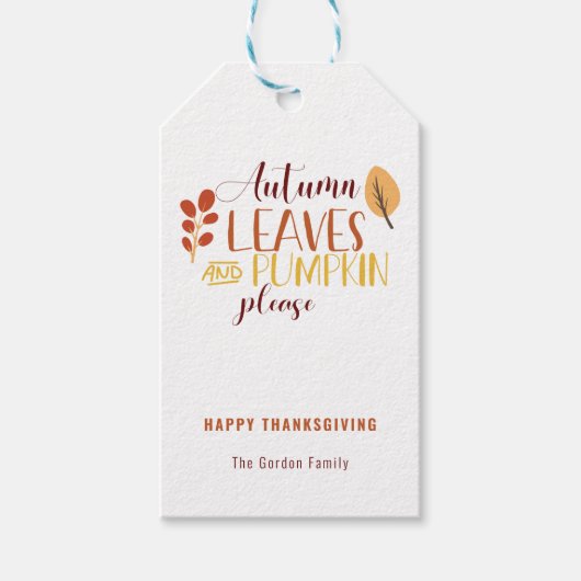 紅葉カボチャお願い幸せな感謝祭 ギフトタグ (正面)