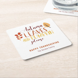 紅葉カボチャお願い幸せな感謝祭 スクエアペーパーコースター