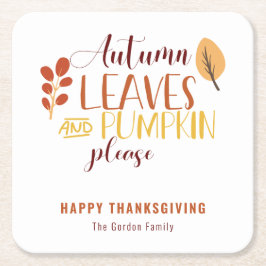 紅葉カボチャお願い幸せな感謝祭 スクエアペーパーコースター