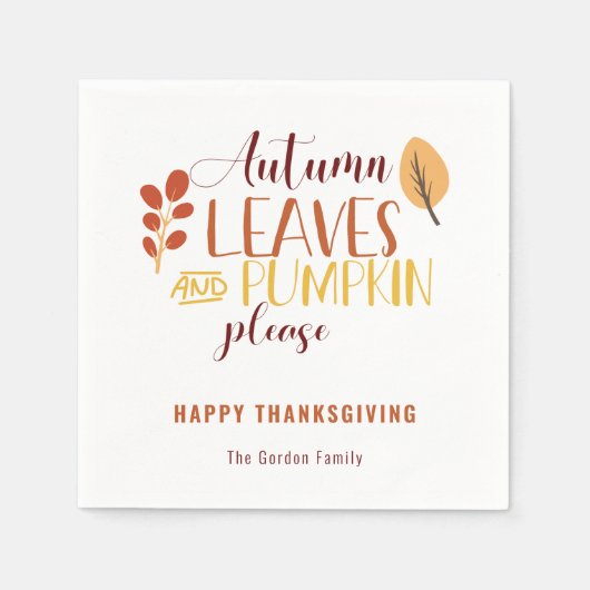 紅葉カボチャお願い幸せな感謝祭 スタンダードカクテルナプキン (正面)