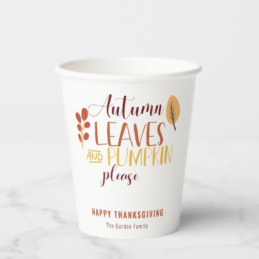 紅葉カボチャお願い幸せな感謝祭 紙コップ (正面)