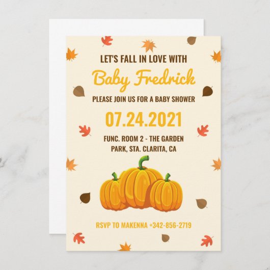 紅葉カボチャ赤ちゃんシャワー招待 案内状 (正面/裏面)