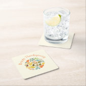 紅葉カラフルハッピーサンクスギビング スクエアペーパーコースター (インサイチュ)