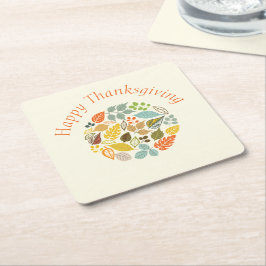 紅葉カラフルハッピーサンクスギビング スクエアペーパーコースター