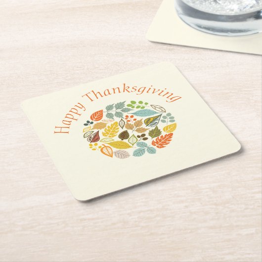 紅葉カラフルハッピーサンクスギビング スクエアペーパーコースター (アングル)