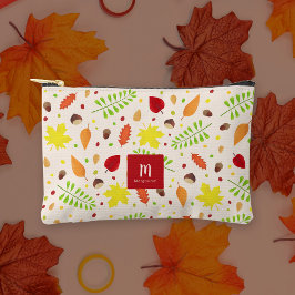 紅葉カラフルパターンと名前をカスタムする アクセサリーポーチ