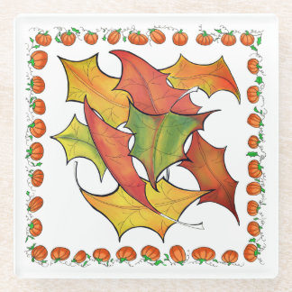 紅葉カラフル秋 ガラスコースター