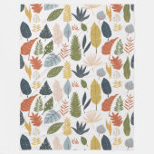 紅葉カラフル葉オレンジブルー白トレンディー フリースブランケット (正面)