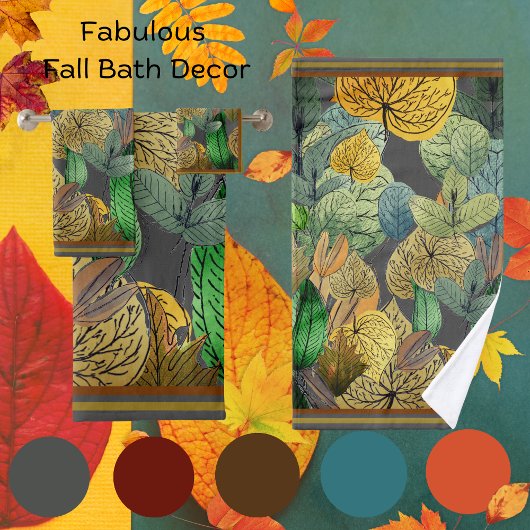 紅葉グリーン、ブラウン、サビ、スモークグレー バスタオルセット