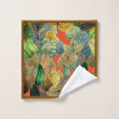 紅葉グリーン、ブラウン、ラスト、タンジェリン バスタオルセット (ウォッシュタオル)