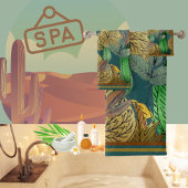 紅葉グリーン、ブラウン、錆、ティール(緑がかった色)下地 バスタオルセット