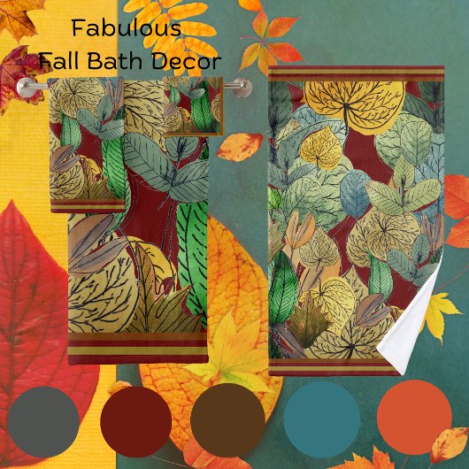 紅葉グリーン、ブラウン、錆、赤さび バスタオルセット