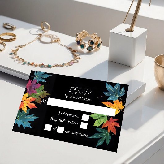 紅葉コントラスト結婚ブラック 出欠カード